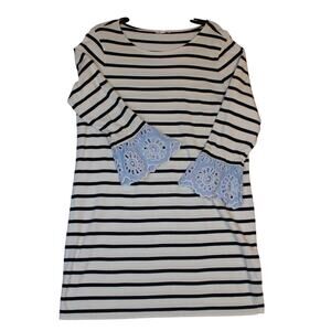 Beach‎ Lunch Lounge Navy Blue Striped Eyelet Crochet 3/4 Sleeve Solani Dress XL